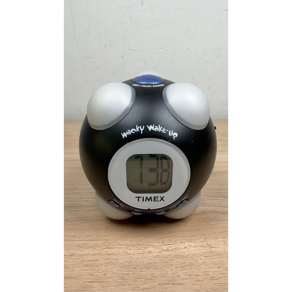 Timex Wacky Wake-Up Alarm Clock Black Wacky Wake-Up T156B LCD Space‎ Age Retro